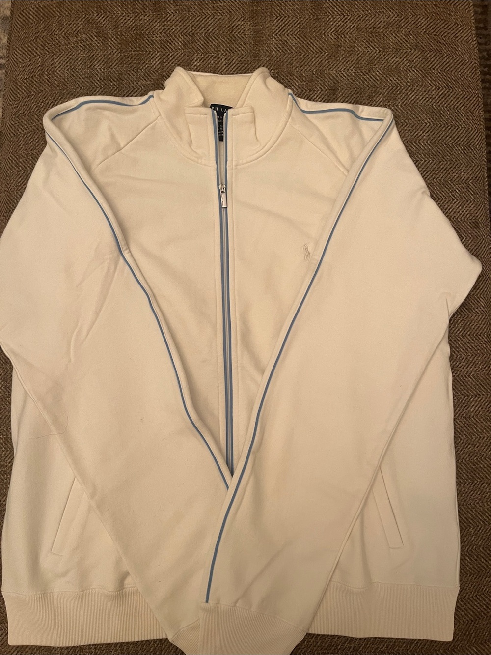 Ralph Lauren Cream Full-Zip Jacket with Light Blue Trim L